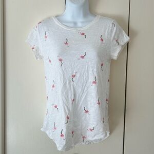 LOFT Cotton Flamingo Print Short Sleeve T-shirt S